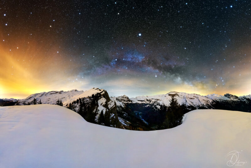 Astrophotography Nightscape Aude Nowak Odysseys Dream Photographie de paysages nocturnes Art Décoration Intérieur Montagnes, Alpes, Samoens, Giffre, Cirque du fer à cheval sous l´arc de la Voie Lactée