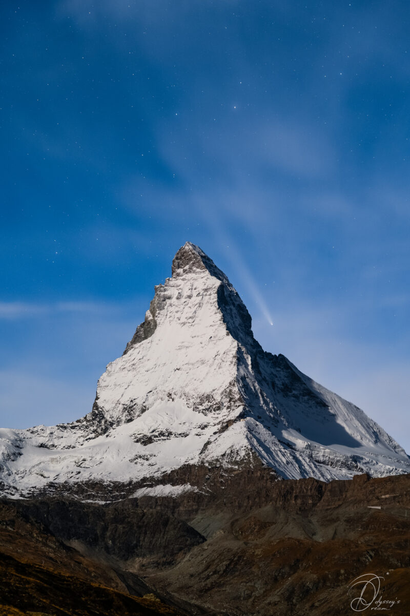 Zermatt Cervin Matterhorn Suisse Comète Tsuchinshan-Atlas Astrophotography Nightscape Photographie de paysages nocturnes Aude Nowak Odyssey's Dream Art Décoration Intérieur Montagnes, Alpes
