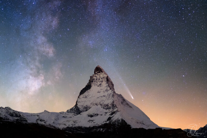 Zermatt Cervin Matterhorn Suisse Comète Tsuchinshan-Atlas Astrophotography Nightscape Photographie de paysages nocturnes Aude Nowak Odyssey's Dream Art Décoration Intérieur Montagnes, Alpes