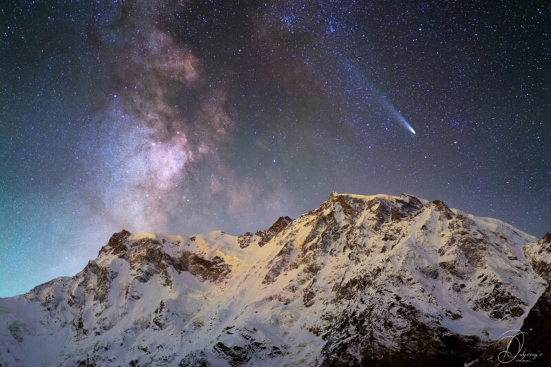 Mont Rose 4000 des Alpes Comète Tsuchinshan-Atlas Astrophotography Nightscape Photographie de paysages nocturnes Aude Nowak Odyssey's Dream Art Décoration Intérieur Montagnes, Alpes Macugnaga