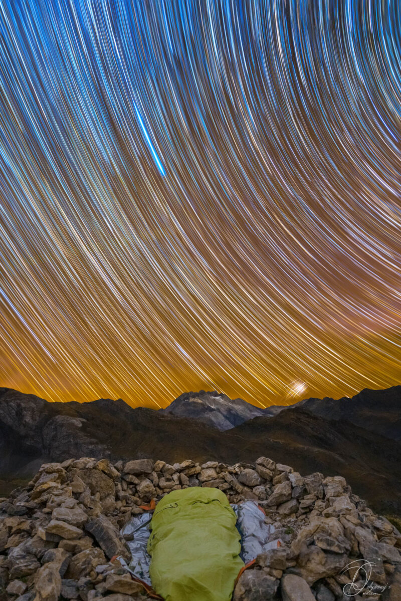 Starlkink Vega Star Trails Bivouac Pyrenées Astrophotography Nightscape Odyssey's Dream Aude Nowak