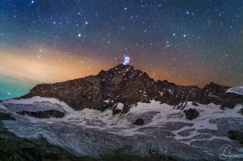 Astrophotographie Paysages nocturnes nightscape mountains Alps Alpes Montagne Zinalrothorn Zinal Pléiades 4000 des Alpes sous les étoiles