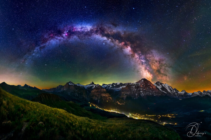 Astrophotography Nightscape Aude Nowak Odyssey's Dream Alpes Montagnes Photographie de paysages nocturnes Grindelwald sous la voie lactée Eiger Jungfrau sous les étoiles
