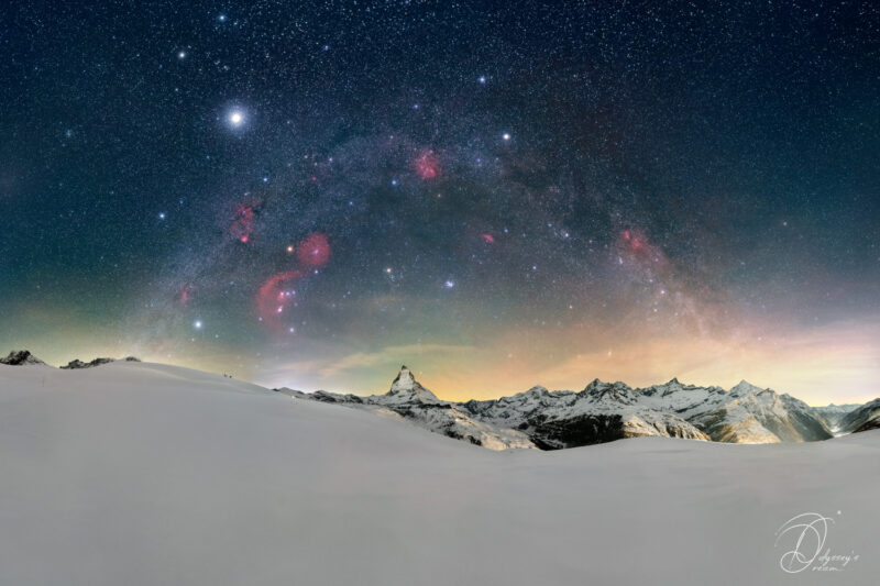 Astrophotography Nightscape Aude Nowak Odyssey's Dream Alpes Montagnes Photographie de paysages nocturnes Cervin Orion voie lactée hivernale